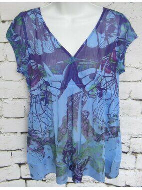 Unity World Wear Empire Waist Top Sz Small S Purple Butterfly Sheer Purple Vneck